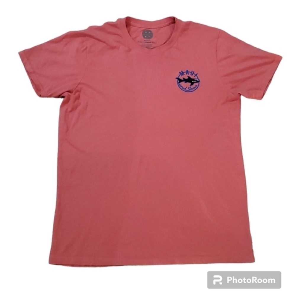 Maui & Sons Men's Coral Pink Shark Logo Short Sleeve‎ T-Shirt Medium